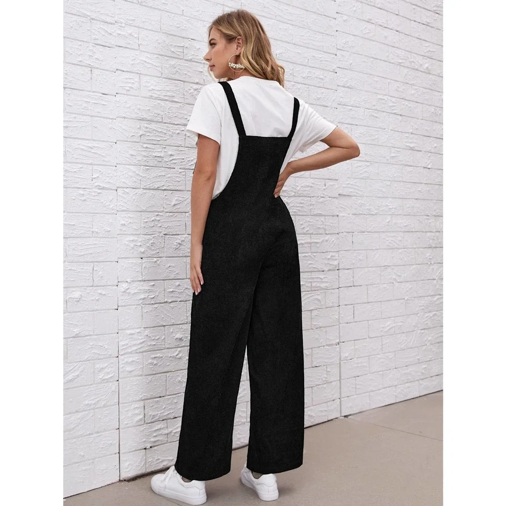Maternity Patched Pocket Corduroy Overall Jumpsuit black - Picture 2 of 5